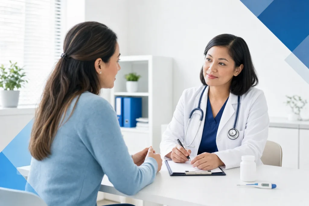 Patient speaking with a Dallas primary care physician about symptoms and next steps